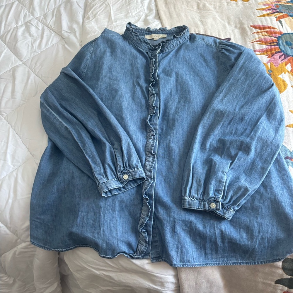 LOFT Denim Ruffle Collar Shirt